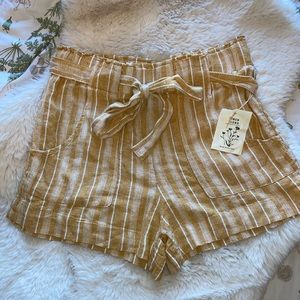 Brand New Striped Paper Bag Tie Linen Shorts